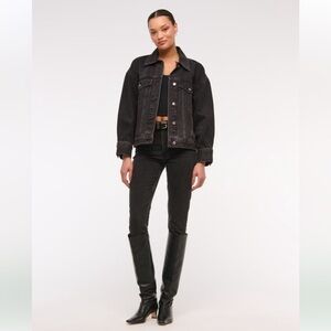 Abercrombie and Fitch High Rise Skinny Jeans Frayed Hem Size 6L Black Denim